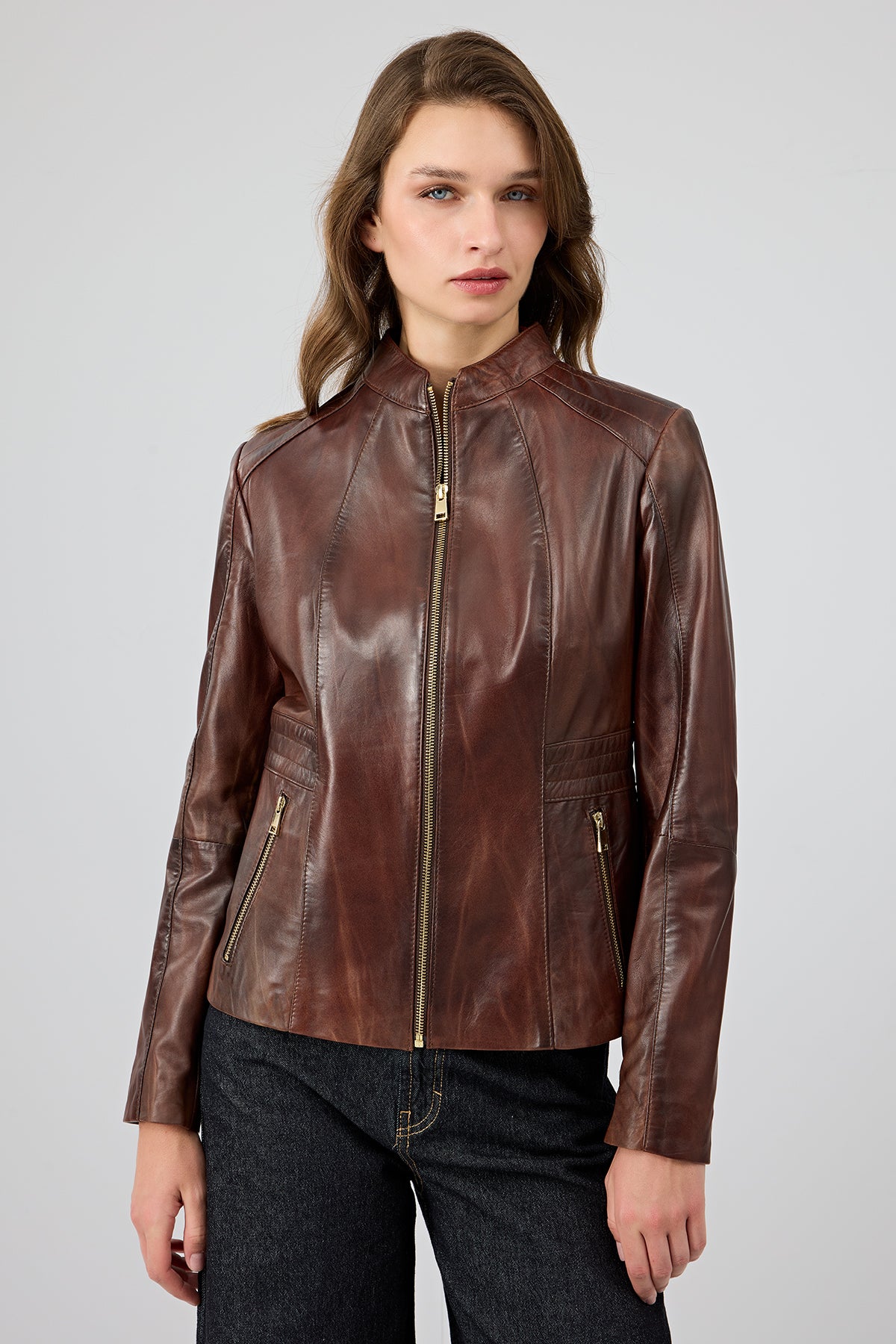 Lydia Kadın Kahverengi Kısa Deri Ceket