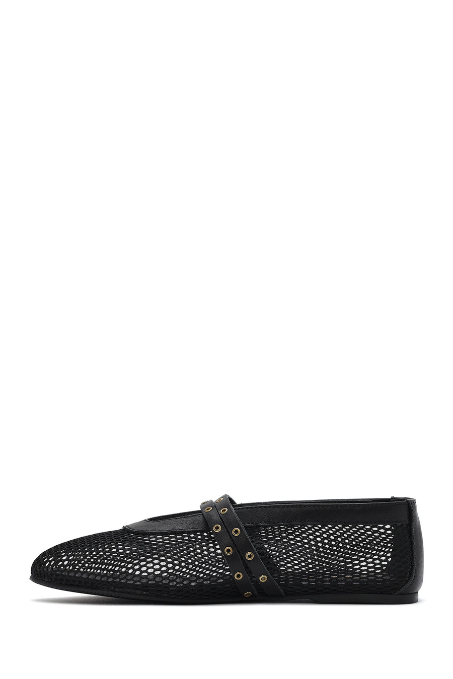 Women's Black Buckled Mesh Fabric Ballerinas
