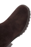 Women's Brown Zippered Chunky Heel Suede Leather Boots | Derimod