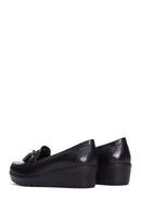 Women's Black Leather Wedge Heeled Loafer | Derimod