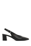 Women's Black Open Back Chunky Heel Leather Shoes | Derimod
