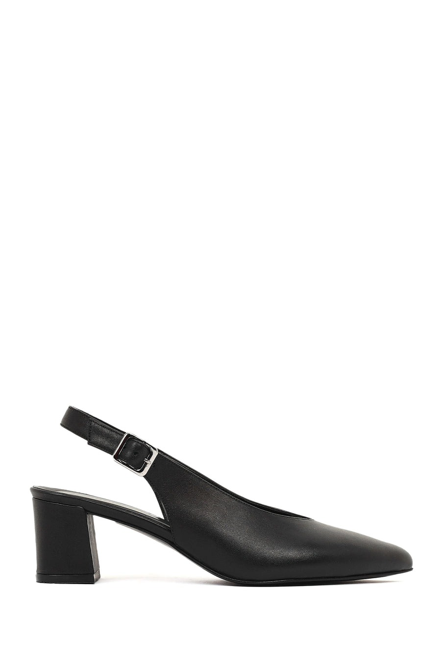 Women's Black Open Back Chunky Heel Leather Shoes 26PFD161018 | Derimod