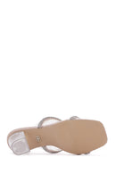 Women's Beige Stone Transparent Thick Heeled Slippers | Derimod