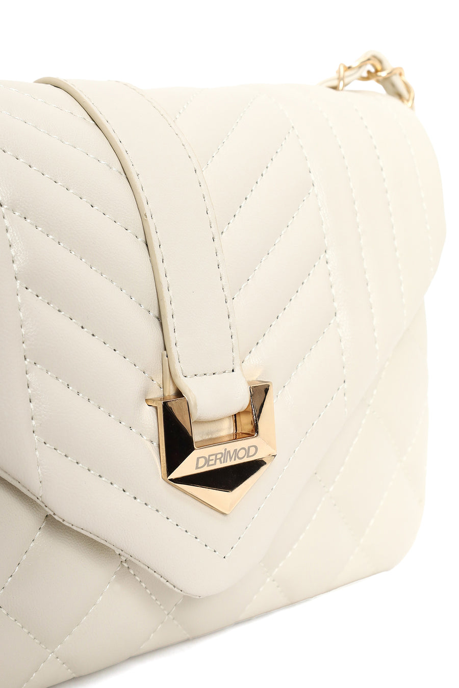 Woman Cream Chain Strap Quilted Crossbody Bag