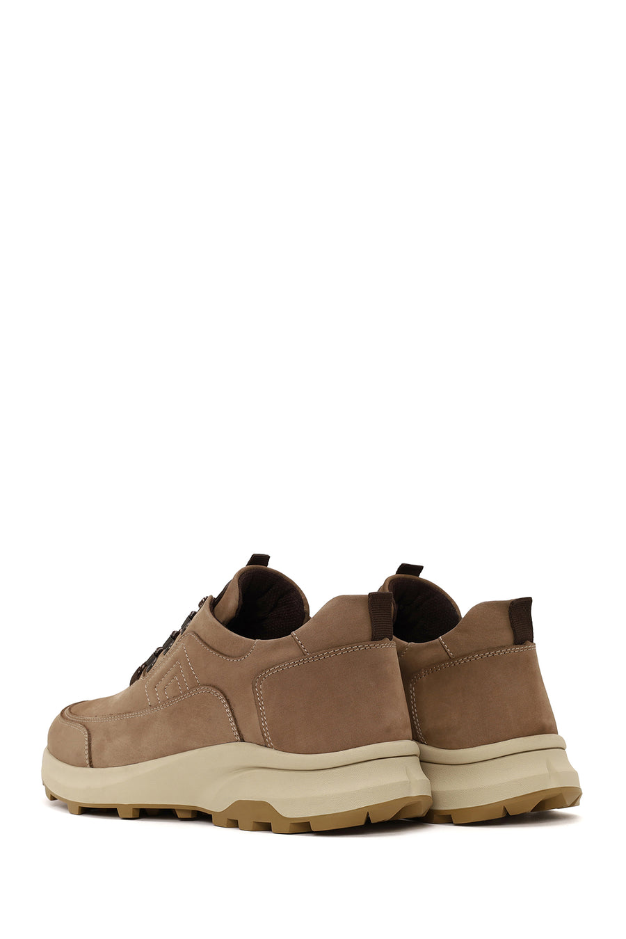 Erkek Vizon Bağcıklı Kalın Tabanlı Nubuk Deri Casual Sneaker