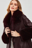 Penelope Women's Burgundy Fur Leather Coat | Derimod