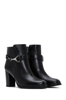 Women's Black Zippered Buckle Heeled Boots | Derimod