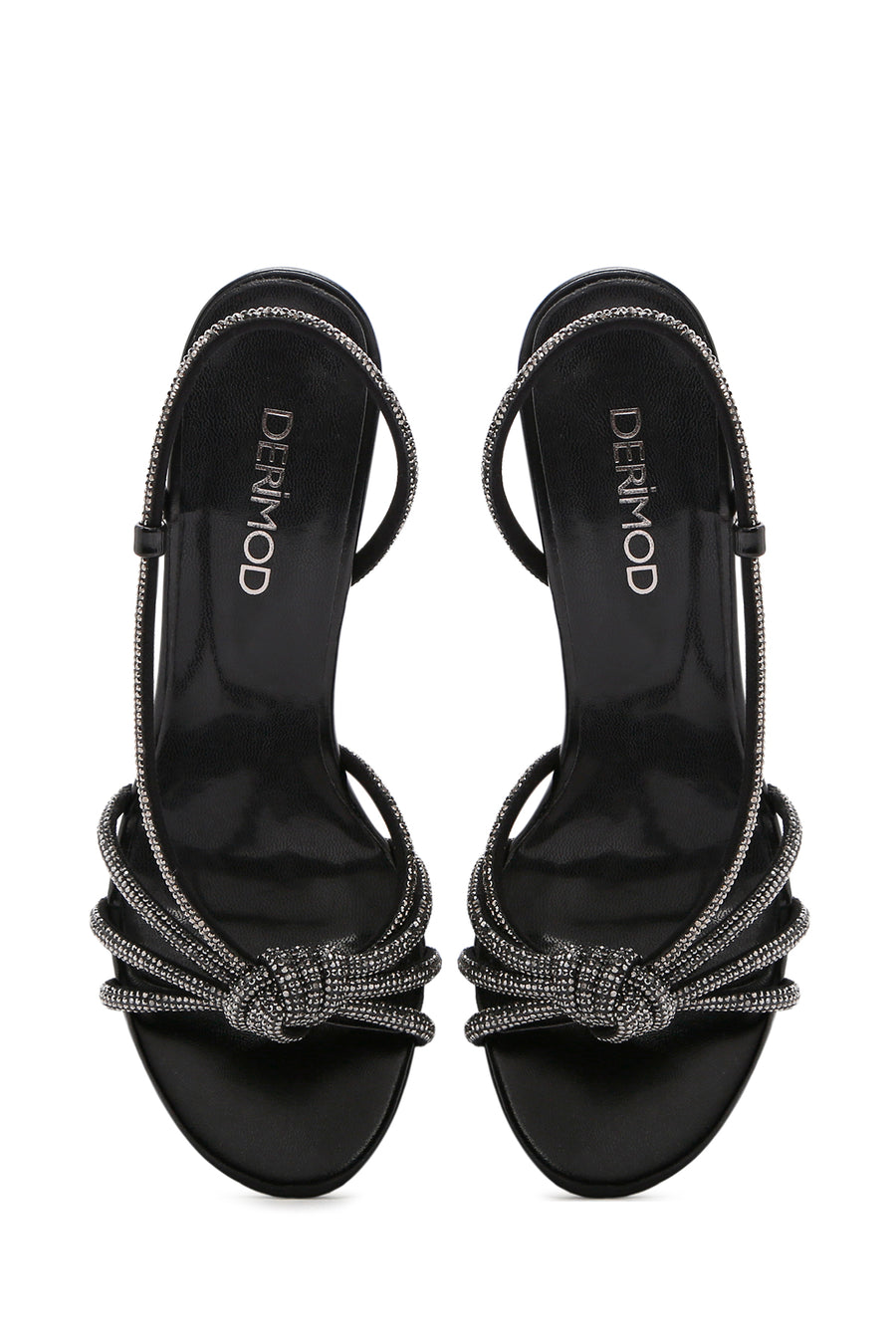 Women's Black Stone Thin Heel Sandals