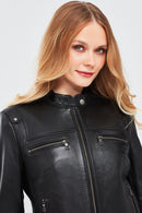 Vicky Women's Black Short Leather Jacket | Derimod