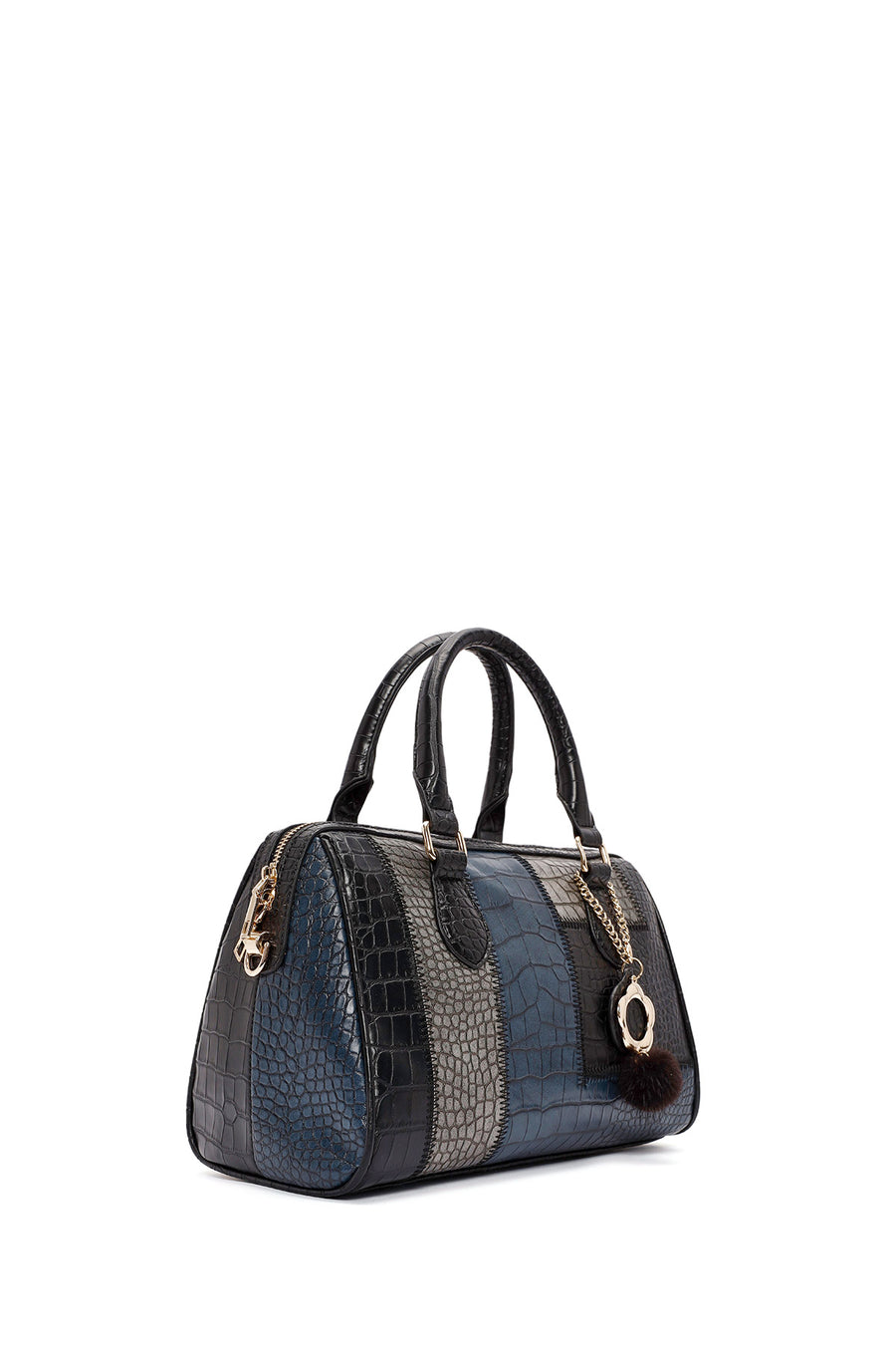 Women's Black Long Strap Handbag with Accessory Detail