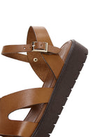 Women's Tan Ankle Strap Leather Bodrum Sandals | Derimod