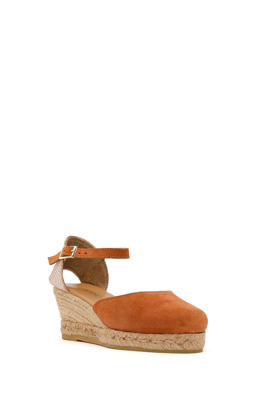 Women's Orange Ankle Strap Wedge Heel Suede Leather Espadrille Sandals