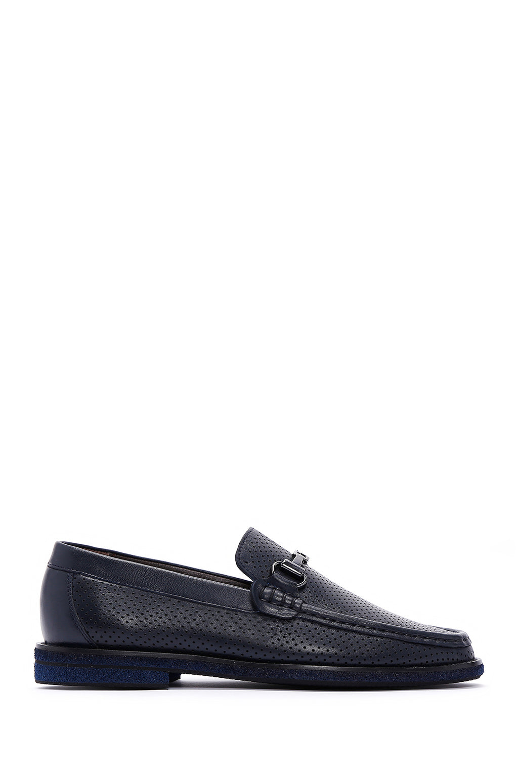 Erkek Lacivert Deri Baskılı Loafer