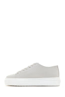 Men's White Lace-up Thick-Sole Leather Sneaker | Derimod