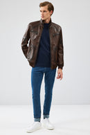 Felix Men's Brown Leather Jacket | Derimod