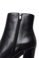 Women's Black Zippered High Heel Leather Boots | Derimod