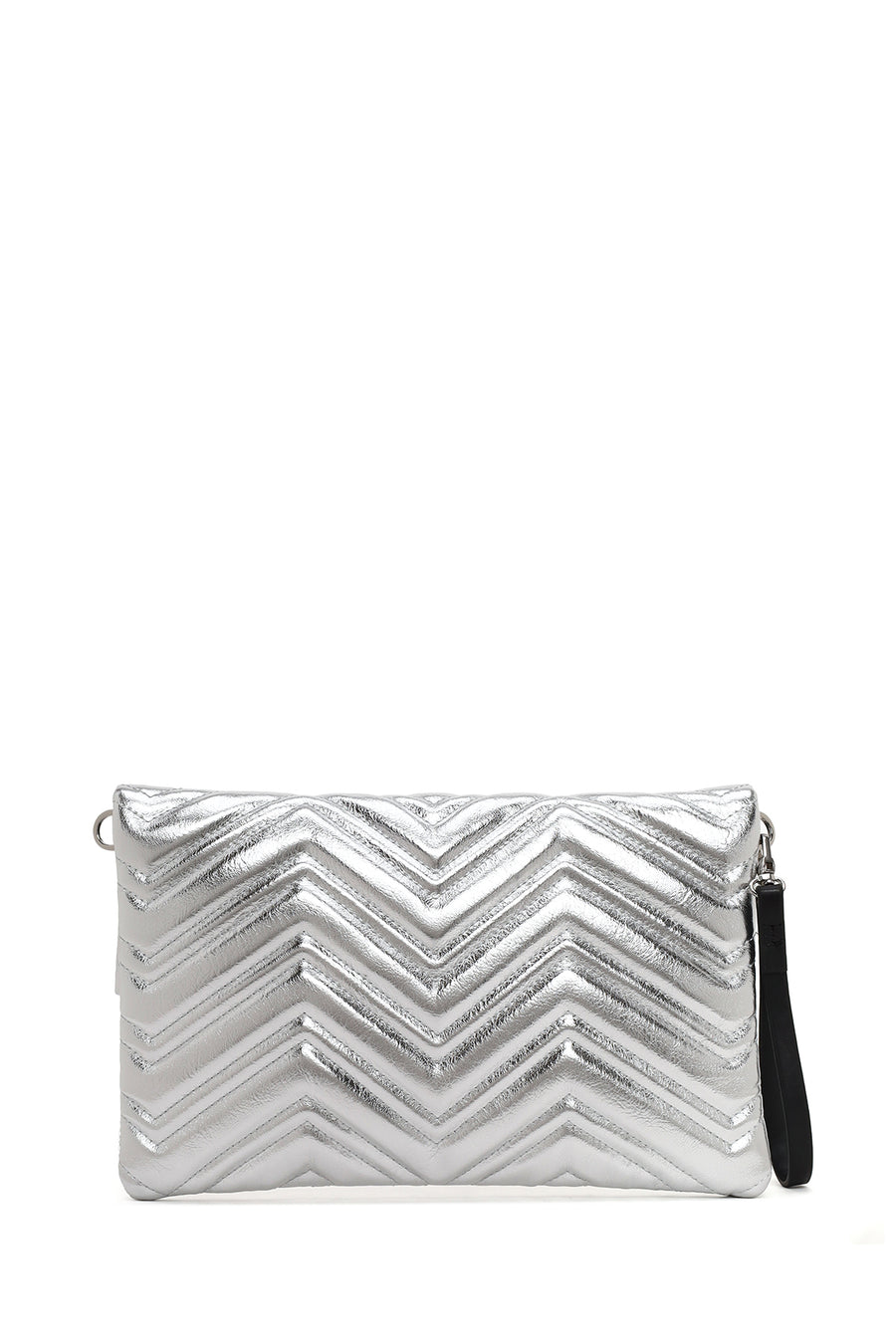 Woman Silver Chain-Strap Quilted Clutch Bag