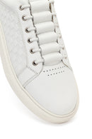 Erkek Beyaz Bağcıklı Desenli Deri Sneaker | Derimod