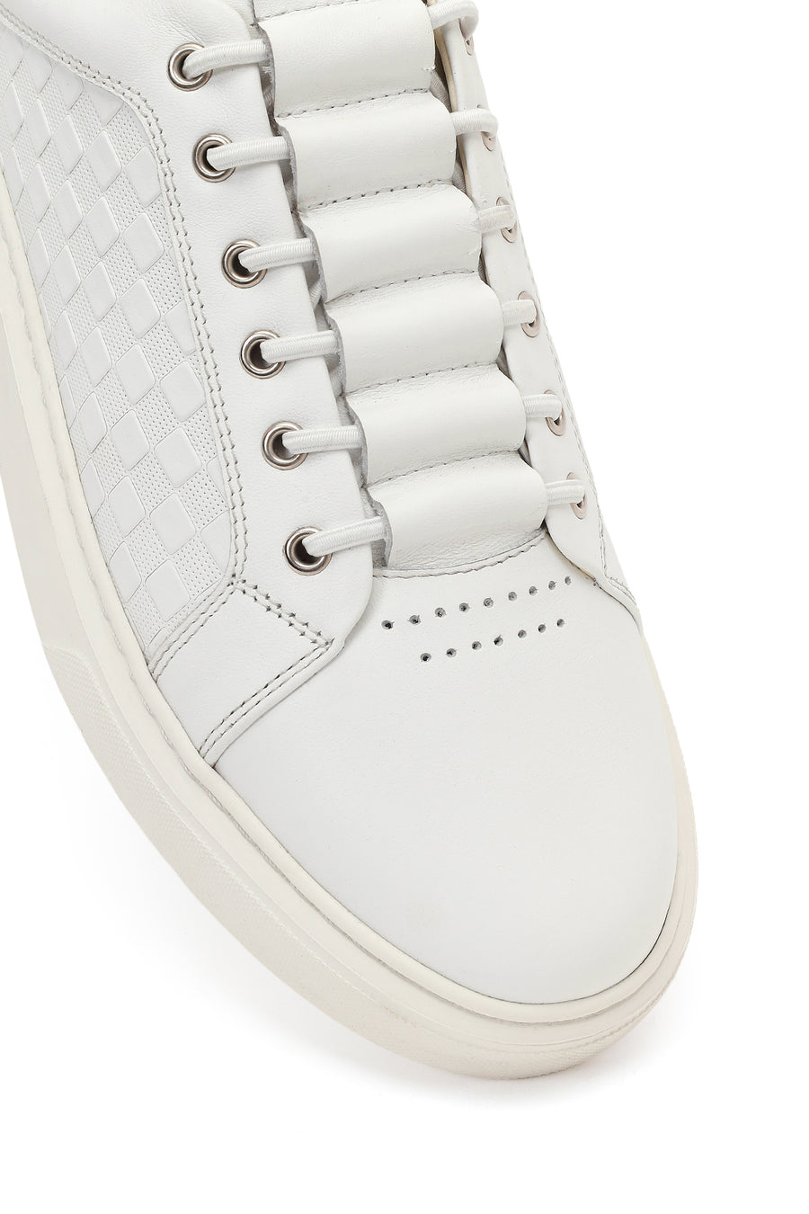 Male White Lace-Up Patterned Leather Sneaker