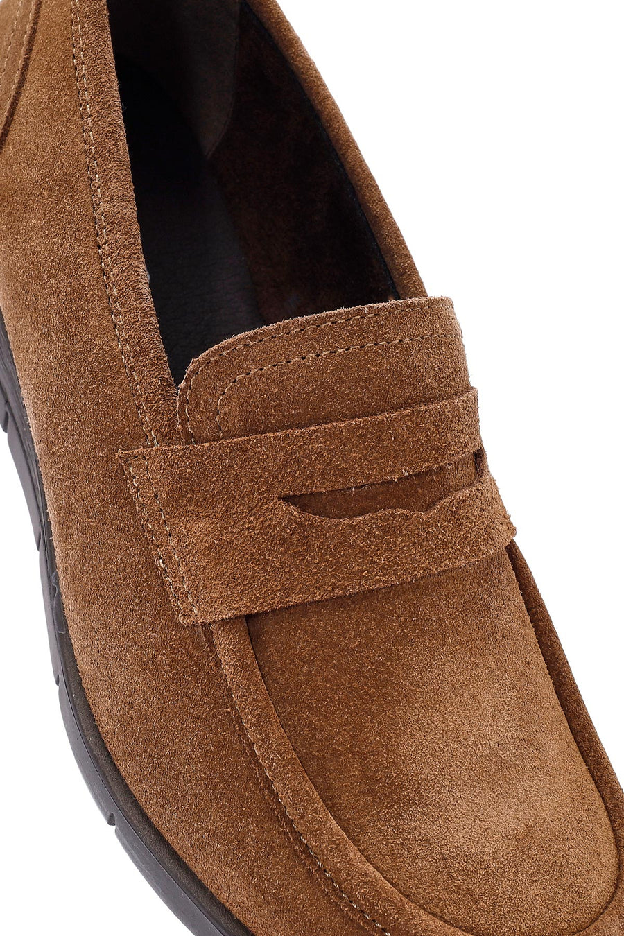 Kadın Taba Dolgu Topuklu Süet Deri Comfort Loafer