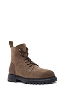 Men's Mink Zipper Lace-Up Suede Leather Casual Boots | Derimod