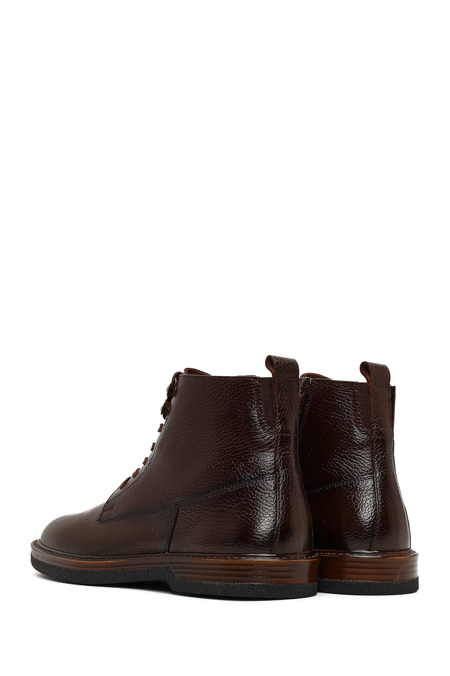 Male Brown Lace-Up Zip Closure Leather Casual Boots