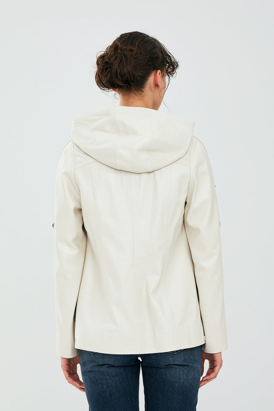 Judith Women's Cream Hooded Oversize Leather Jacket