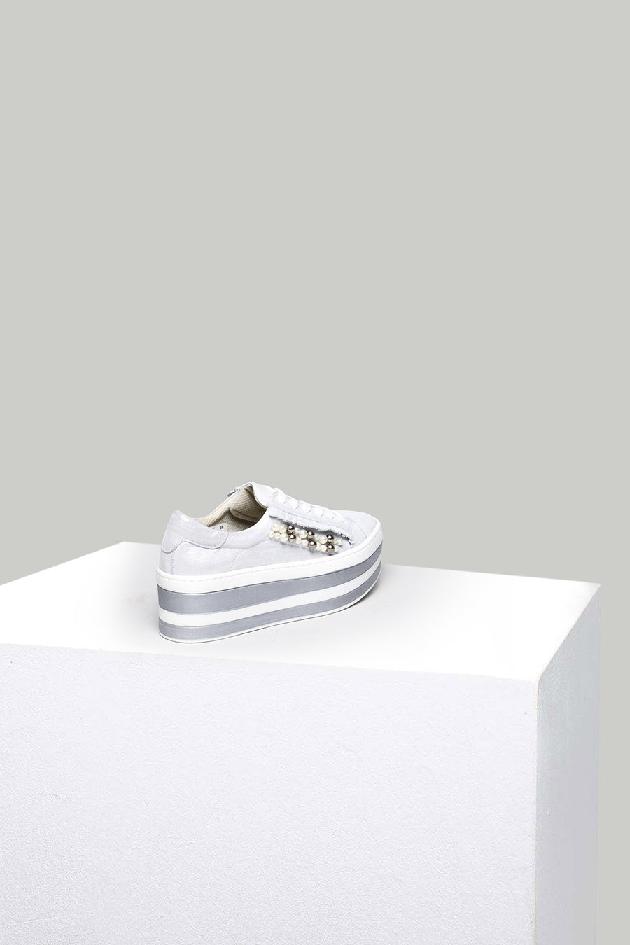 Silver High-Sole Women's Leather Sneaker