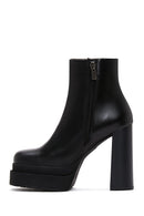 Women's Black Leather Zippered Platform Heeled Boots | Derimod