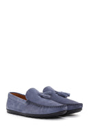 Men's Blue Suede Leather Tasseled Sports Loafer | Derimod