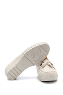 Women's Beige Leather Thick Soled Comfort Shoes | Derimod