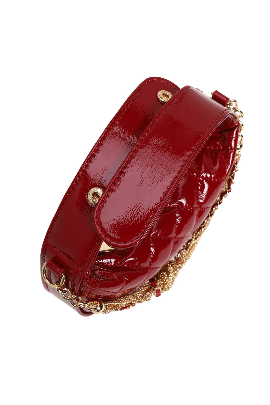 Woman Red Long Strap Quilted Mini Evening Bag