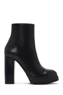 Woman Black Zip Closure High-Heeled Leather Boots | Derimod