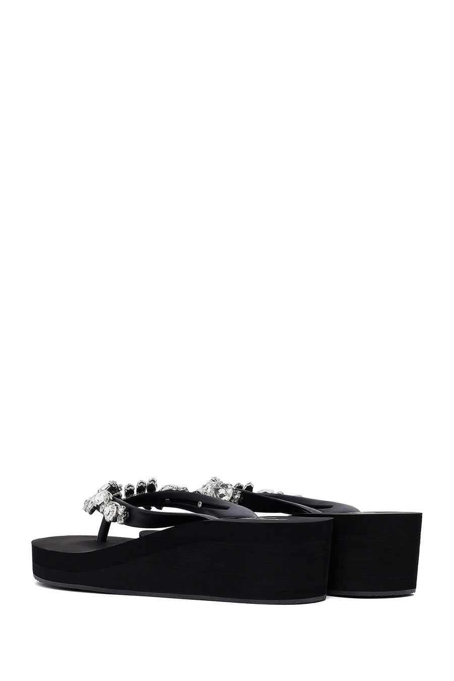 Women's Black Toe Stone Wedge Heel Jelly Slippers