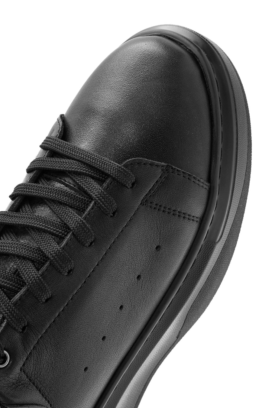 Erkek Siyah Bağcıklı Deri Sneaker