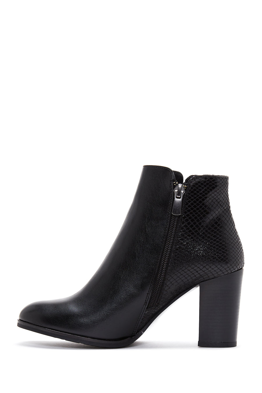 Women's Black Zippered Classic Heeled Boots