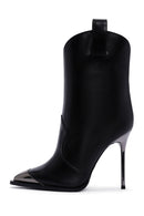 Women's Black Thin Heeled Leather Boots | Derimod