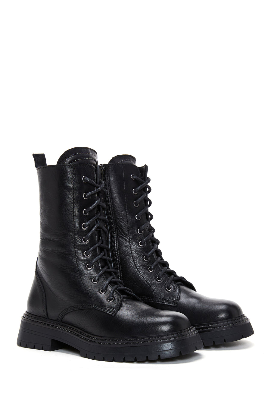 Women's Black Leather Zippered Boots