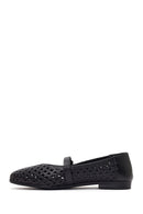 Women's Black Buckle Leather Ballerinas | Derimod