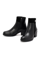 Women's Black Zippered Thick Heeled Leather Boots | Derimod