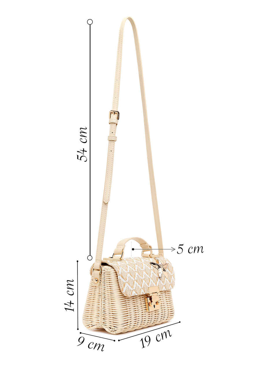 Woman Beige Long-Strap Stone-Embellished Woven Mini Crossbody Bag