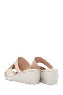 Women's Beige Leather Wedge Heel Comfort Slippers | Derimod