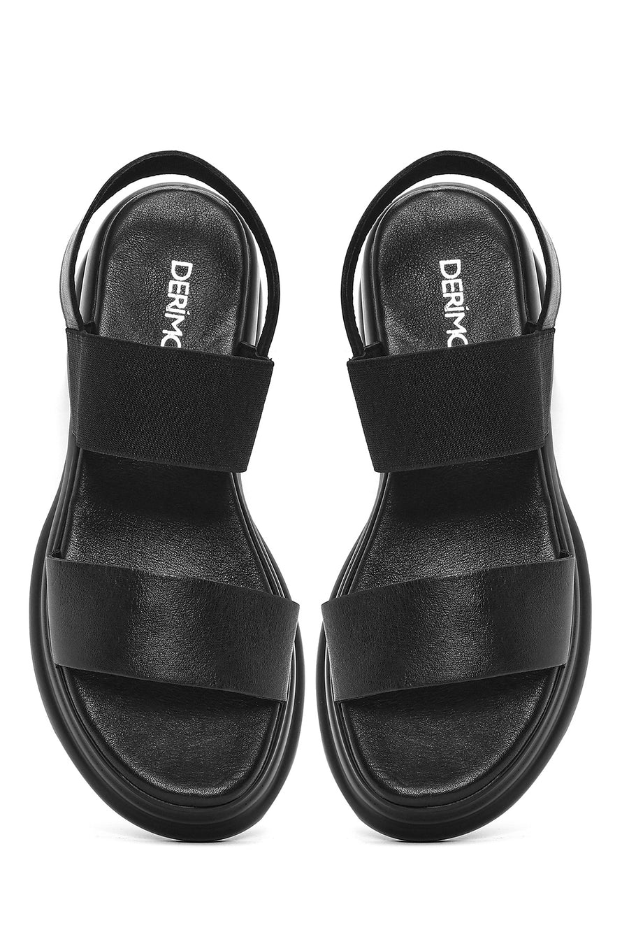 Women's Black Thick-Sole Leather Sandals