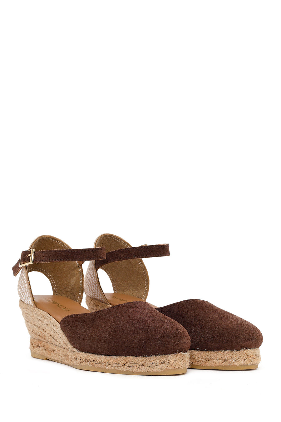 Women's Brown Ankle Strap Wedge Heel Suede Leather Espadrille Sandals