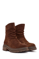 Women's Brown Zippered Suede Leather Boots | Derimod