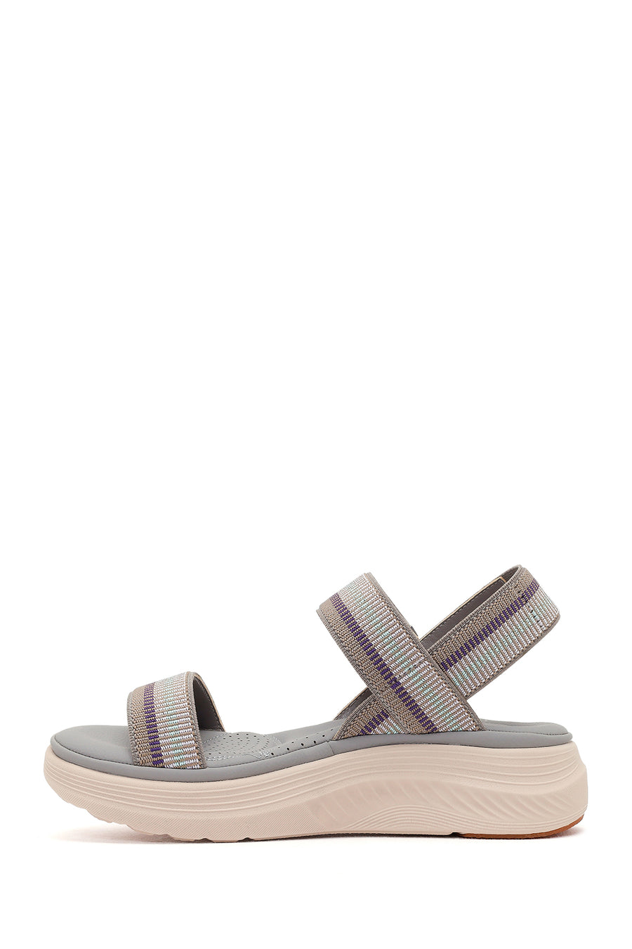 Women's Grey Strapped Thick-Soled Fabric Comfort Sandals