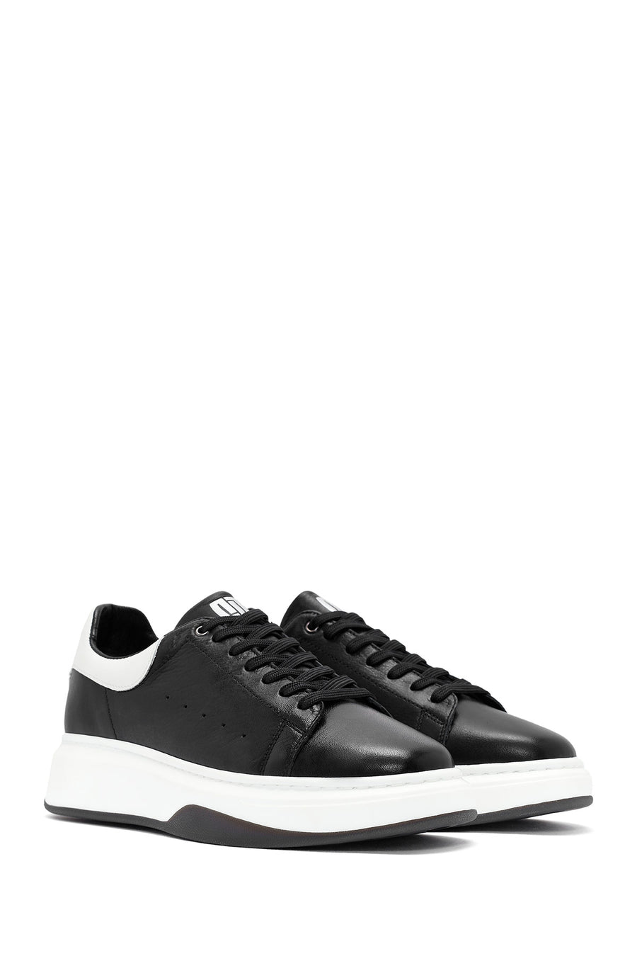 Erkek Siyah Bağcıklı Deri Sneaker