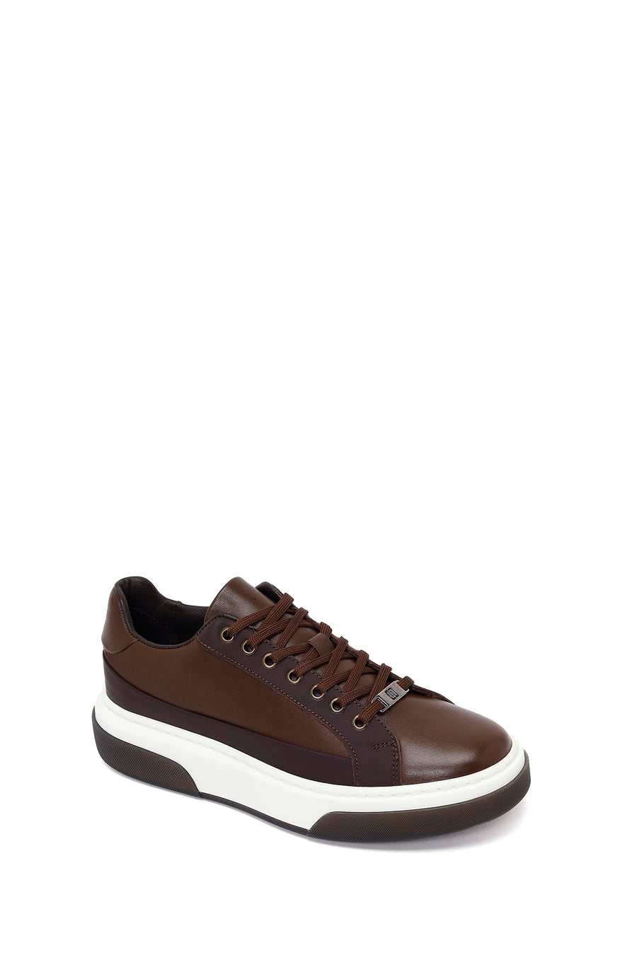 Male Brown Lace-Up Thick-Soled Leather Sneaker