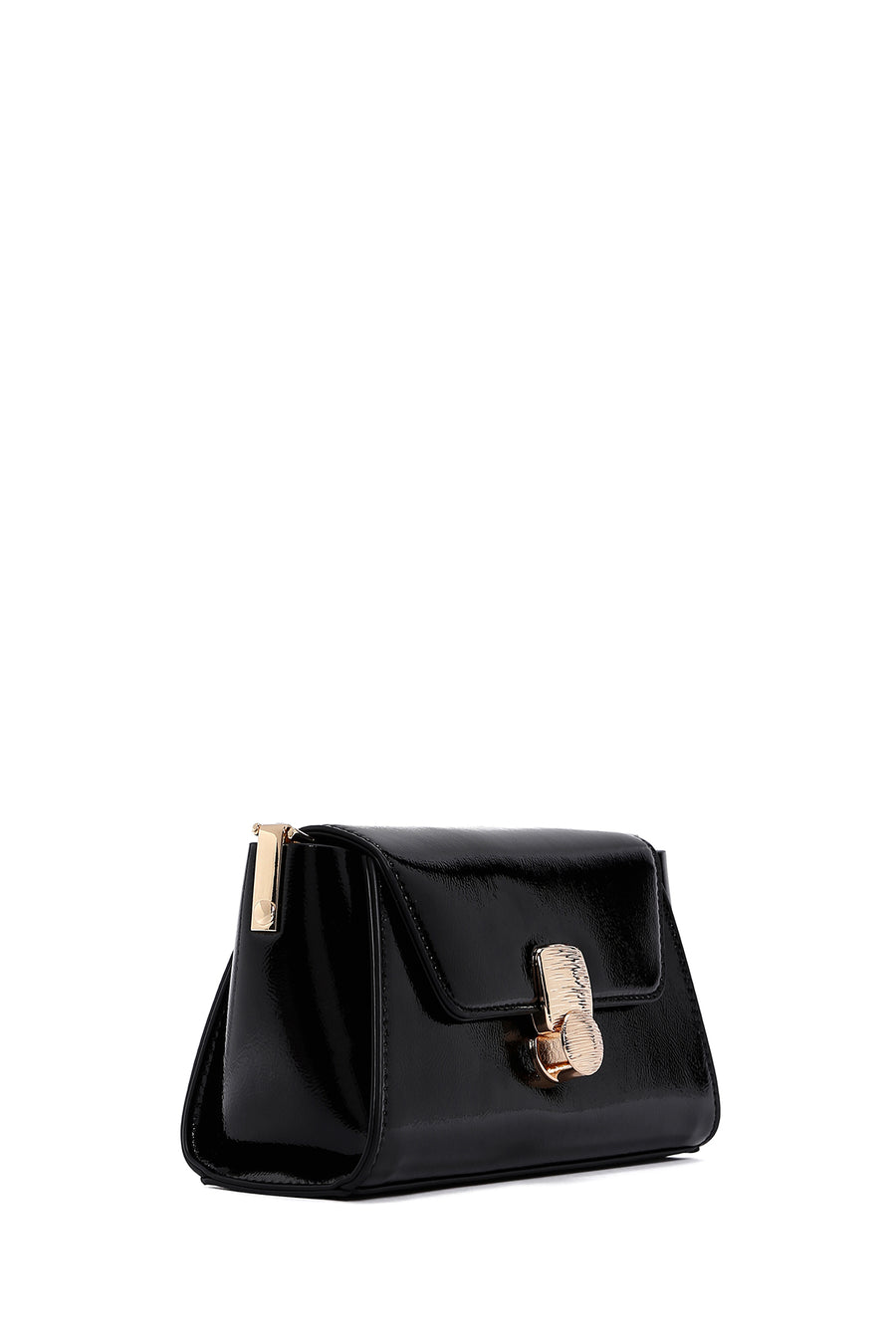 Woman Black Long-Strap Patent Leather Mini Crossbody Bag