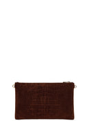 Woman Brown Chain Strap Printed Suede Clutch Bag | Derimod